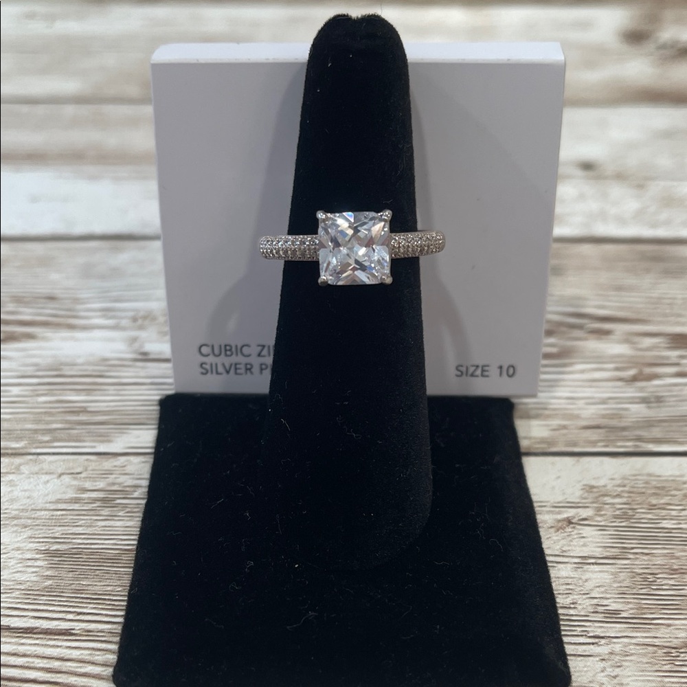 Charter‎ Club Silver Plated Princess Cut Cubic Zirconia Pave Band Ring Size 10